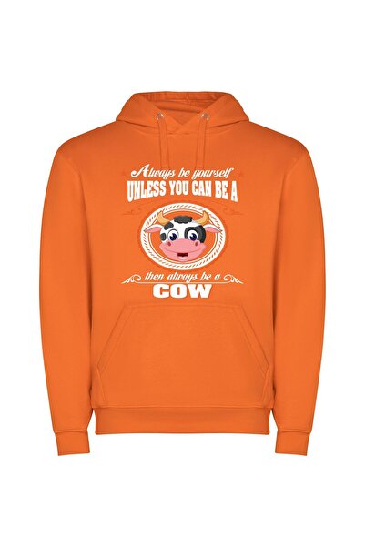 iLovePrints Blissful Bovine Portrait Φούτερ με κουκούλα σε χρώμα Πορτοκαλί