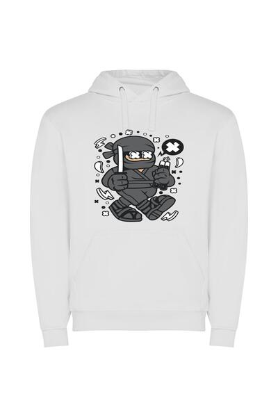 iLovePrints Inked Urban Samurai Ninja Φούτερ με κουκούλα σε χρώμα Λευκό