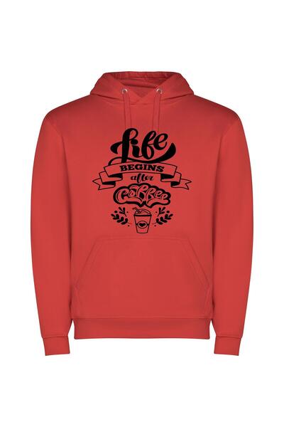 iLovePrints Black Brewed Beginnings Φούτερ με κουκούλα σε χρώμα Κόκκινο