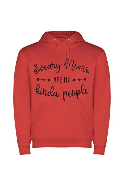 iLovePrints Mood Masters: Apologetic Mothers Φούτερ με κουκούλα σε χρώμα Κόκκινο