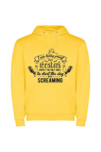 iLovePrints Serenity Over Rooster's Scream Φούτερ με κουκούλα σε χρώμα Κίτρινο