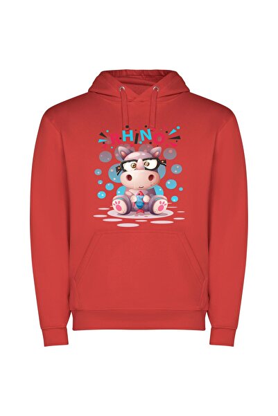 iLovePrints Whimsical Animal Sports Φούτερ με κουκούλα σε χρώμα Κόκκινο