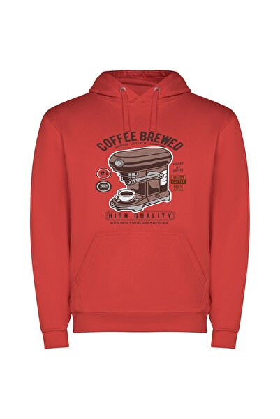 iLovePrints Coffee Elixir: Retro Brew Φούτερ με κουκούλα σε χρώμα Κόκκινο