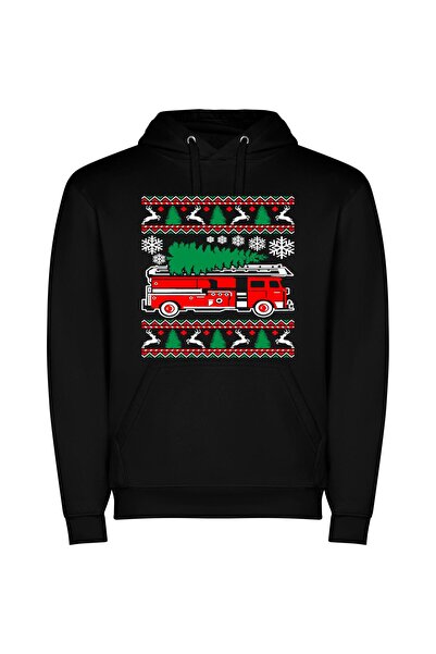iLovePrints Festive Adobe Illustrator Truck Φούτερ με κουκούλα σε χρώμα Μαύρο