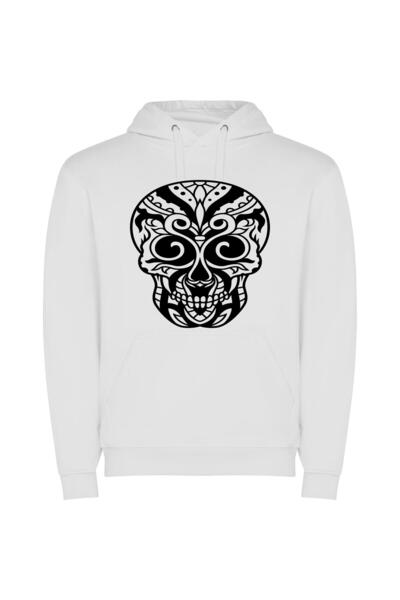 iLovePrints Ethereal Aztec Skull Φούτερ με κουκούλα σε χρώμα Λευκό