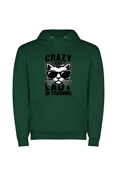 iLovePrints Feline Fashionista in Training Φούτερ με κουκούλα σε χρώμα Πράσινο
