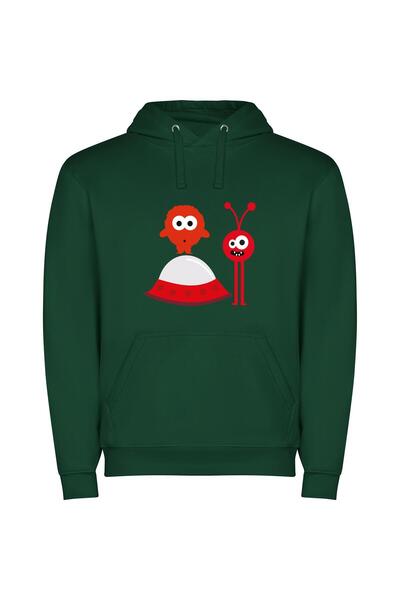 iLovePrints Colorful Alien Encounters Φούτερ με κουκούλα σε χρώμα Πράσινο