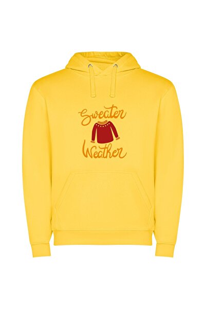 iLovePrints Cosy Sweater Weather Style Φούτερ με κουκούλα σε χρώμα Κίτρινο