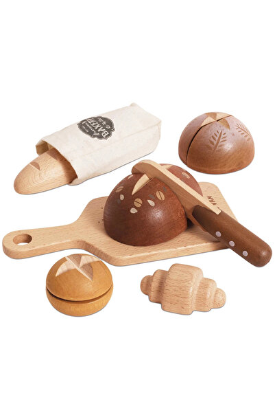 Le Toy Van Set de pâine din lemn cu cuțit de tăiat, jucărie pentru copii
