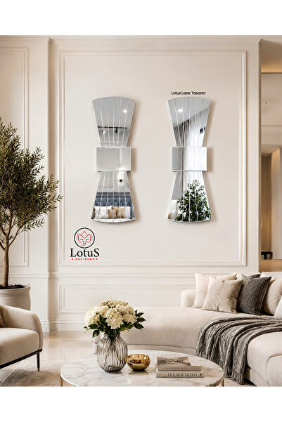 LotusLazer Tasarım 2'li Aynalı Pleksi Duvar Dekoru 70x30 cm Modern Salon Antr...