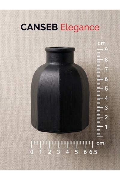 CANSEB Elegance 9X6.5Cm - Black - Octagonal Mini Vase - Hand-Painted Craftsma...