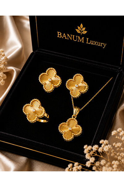 Banum Luxury Zarif Yonca Premium Şık Altın Tonlu Set