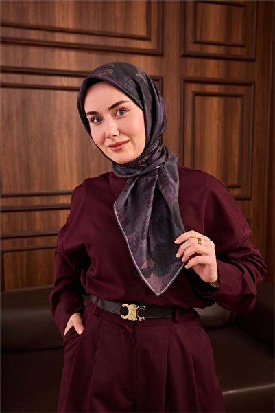 Silk Home وشاح حريري من التويل باللون الأخضر الداكن والبنفسجي بنمط زهور، مقاو...