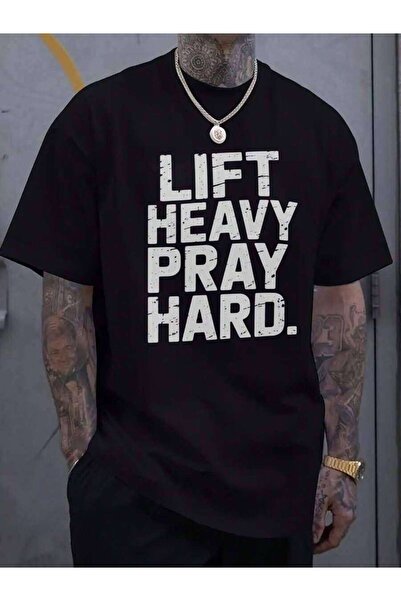 135 تي شيرت ثقيل الوزن بتصميم LIFT HEAVY PRAY HARD، قميص تحفيزي للتمرين، تواز...