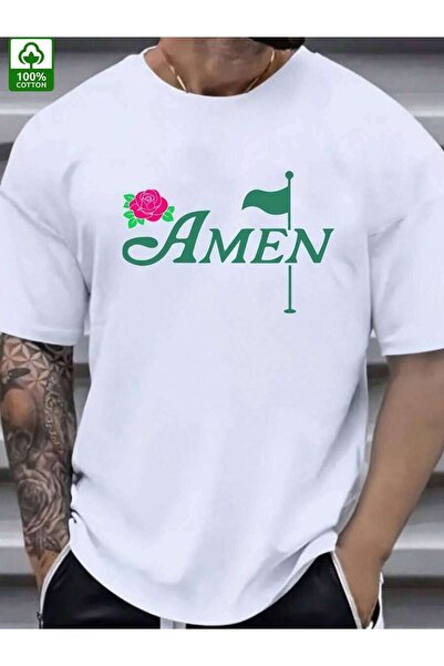 LİNA06 تي شيرت جولف رجالي أزرق بتصميم AMEN Rose And Green Flag - ملابس صيفية ...