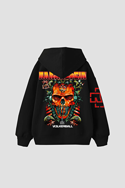 Sekizbiraltı Rammstein Völkerball majica sa kapuljačom, široka unisex crna ma...