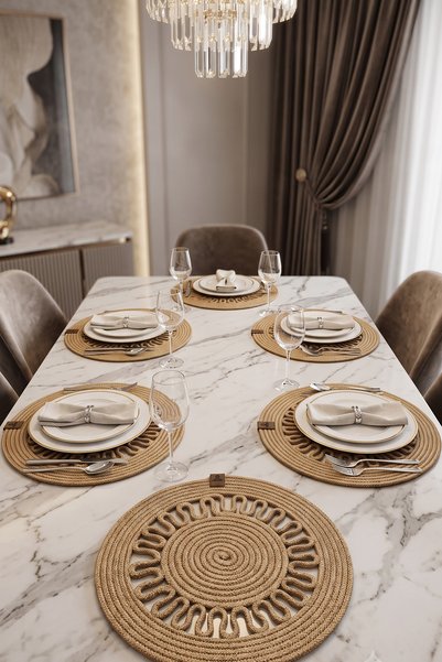 Villadia Home Textile 6-Piece Jute Placemat Set for 6 People, Knitted American Service Table Decoration
