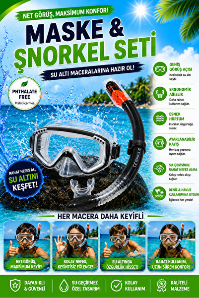 hak-iş oyuncak Maske ve Şnorkel Seti Siyah | Silikon Dalış Maskesi | Deniz & ...