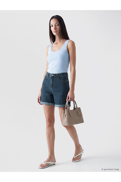 LC Waikiki Gray High Waist Women's Jean Shorts