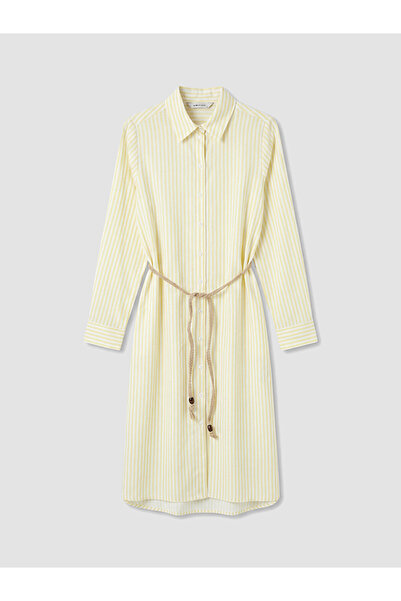 LC Waikiki Yellow Belted Striped Women's Shirt Tunic