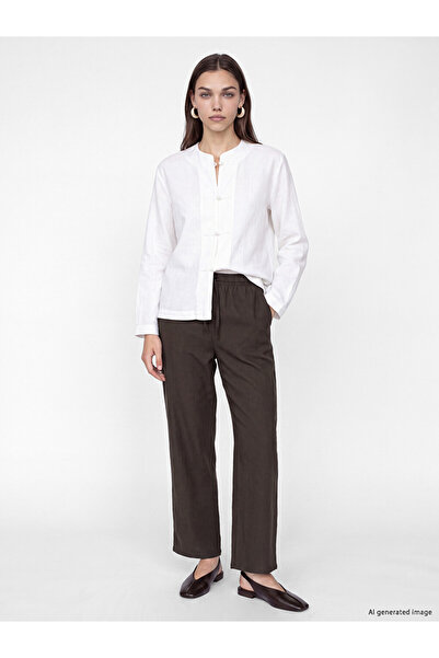LC Waikiki Brown Wide Leg Women's Trousers with Elastic Waist