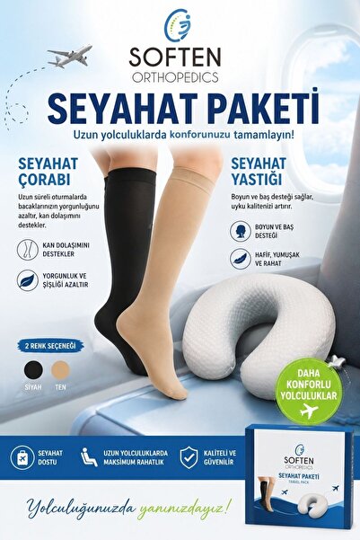 SOFTEN ORTHOPEDICS Seyahat Paketi | Seyahat Çorabı + Hafızalı Boyun Yastığı