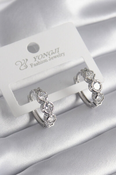 DMR Elegance Brass Gold Color Zircon Stone Heart Detail Women's Earrings