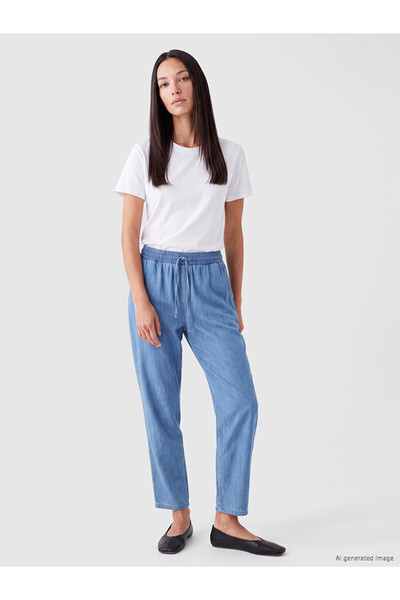 LC Waikiki Blue Elastic Waist Mom Fit Women's Jean Trousers