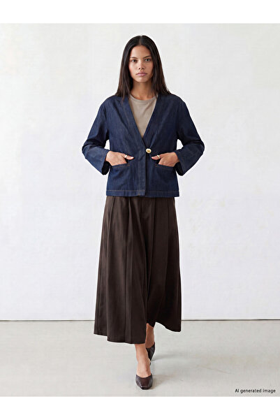 LC Waikiki Lcw Modest Brown High Waist Pleated Flared Skirt