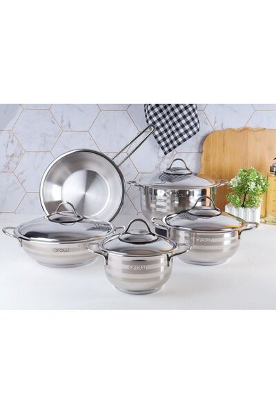 Turkish Home Flower 9 Parça Çelik Tencere Seti