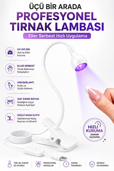 indirimsevinci UV LED Tırnak Kurutma Lambası Klipsli USB Jel Oje Kurutucu 360...