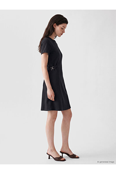 LC Waikiki Anthracite Crew Neck A-Line Mini Dress