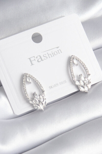 DMR Elegance Brass Silver Color Zircon Stone Women's Earrings