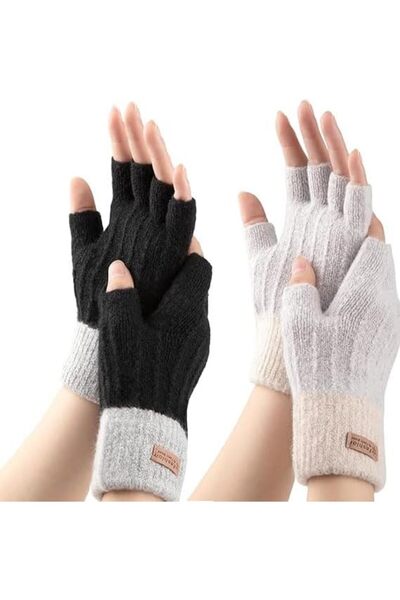 Arabest 2 Pairs Thermal Gloves,Half Finger Knitted Fingerless Mittens,Soft Wa...