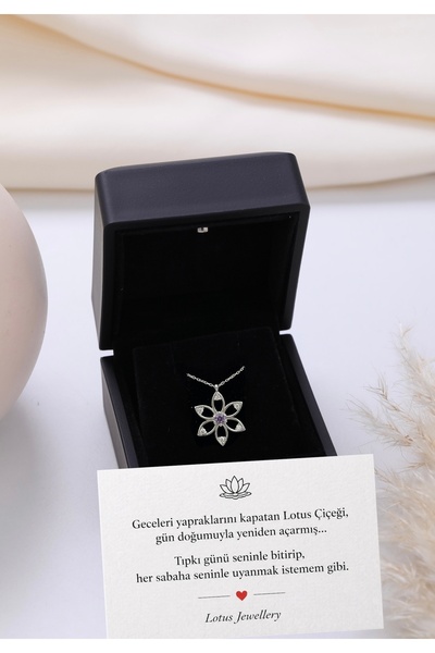 LOTUS JW Işıklı Kolye Kutulu Gümüş Lotus Çiçeği Kolye | 925 Ayar Gümüş Kolye