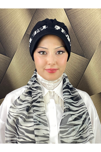 MY UKİYO STORE TEK BİRİTLİ TESETTÜR DESENLİ FULARLI ŞAPKA