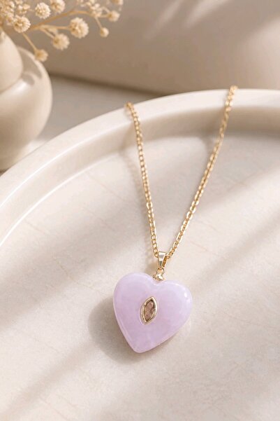 mosmoda Gold Çelik Pembe Kalp Uçlu Kolye, 40+5cm