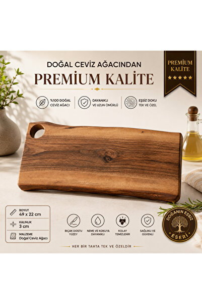 Premium Doğal Ceviz Ağacı Kesme Tahtası 49x22 cm – 3 cm Kalınlık | El Yapımı Mutfak ve Sunum Tahtası