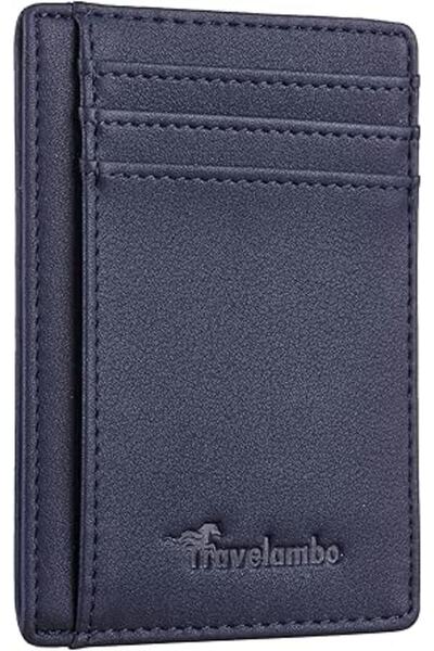 Travelambo Front Pocket Minimalist Leather Slim Wallet RFID Blocking Medium Size