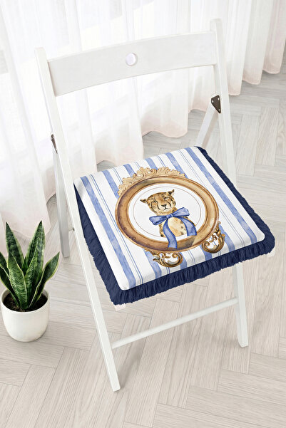 Realhomes Leopard Figured Striped Fringed Zippered Chair Cushion with Bow - V...