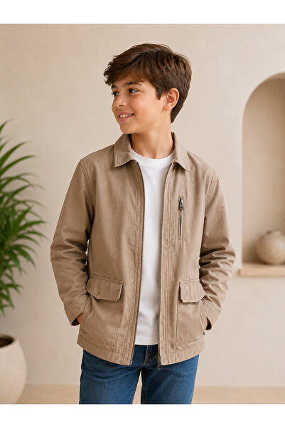 Ugly Duck 08-14 Years Old Boy's Camel Color Pocket Jacket