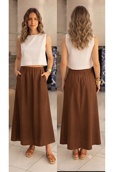 Generic Brand Women's Elastic Waist Pocketed Maxi Skirt