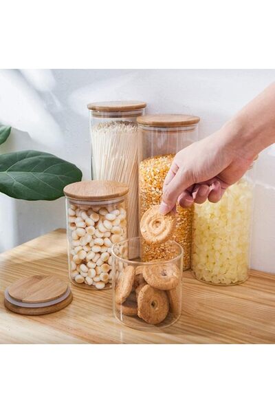 1Chase Glass Storage Jar with Air tight Bamboo Lid, Borosilicate Kitchen Food...