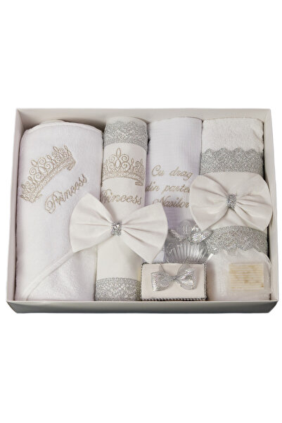 Happy Bears Trusou botez pentru fete, 8 piese, “Princess", bumbac, brodat, lu...