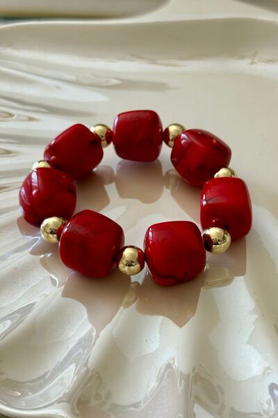 Trendy Butik Dark Red Beaded Flexible Bracelet