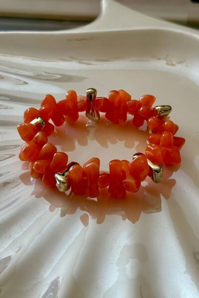 Trendy Butik Orange Beaded Flexible Bracelet
