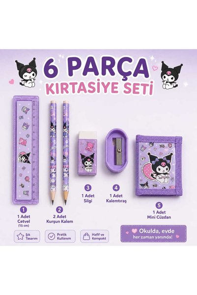 PeriMila 6 Parça Mor Sevimli Karakter Kırtasiye Okul Seti