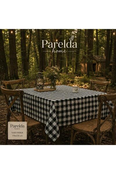 PARELDA HOME مفرش طاولة أسود منقوش 170*170 سم