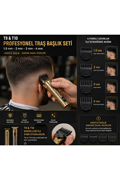 sgeteknoloji T9 & T10 Profesyonel Traş Makinesi Tarak Başlık Seti (1.5 mm – 2...
