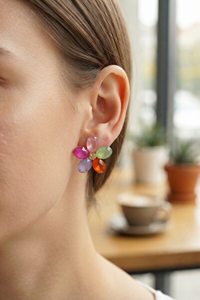 DMR Elegance Mixed Color Crystal Stone Flower Model Women's Earrings